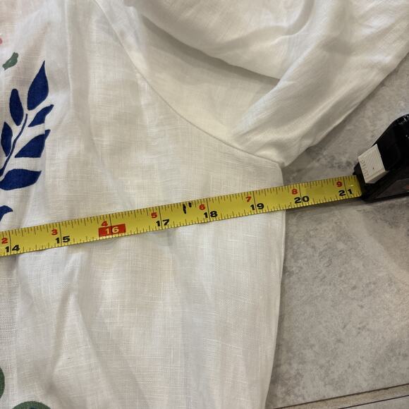 Boden Linen Balloon Sleeve Tie Waist Dress Pockets US 12R White Multi NWT - Picture 7 of 11